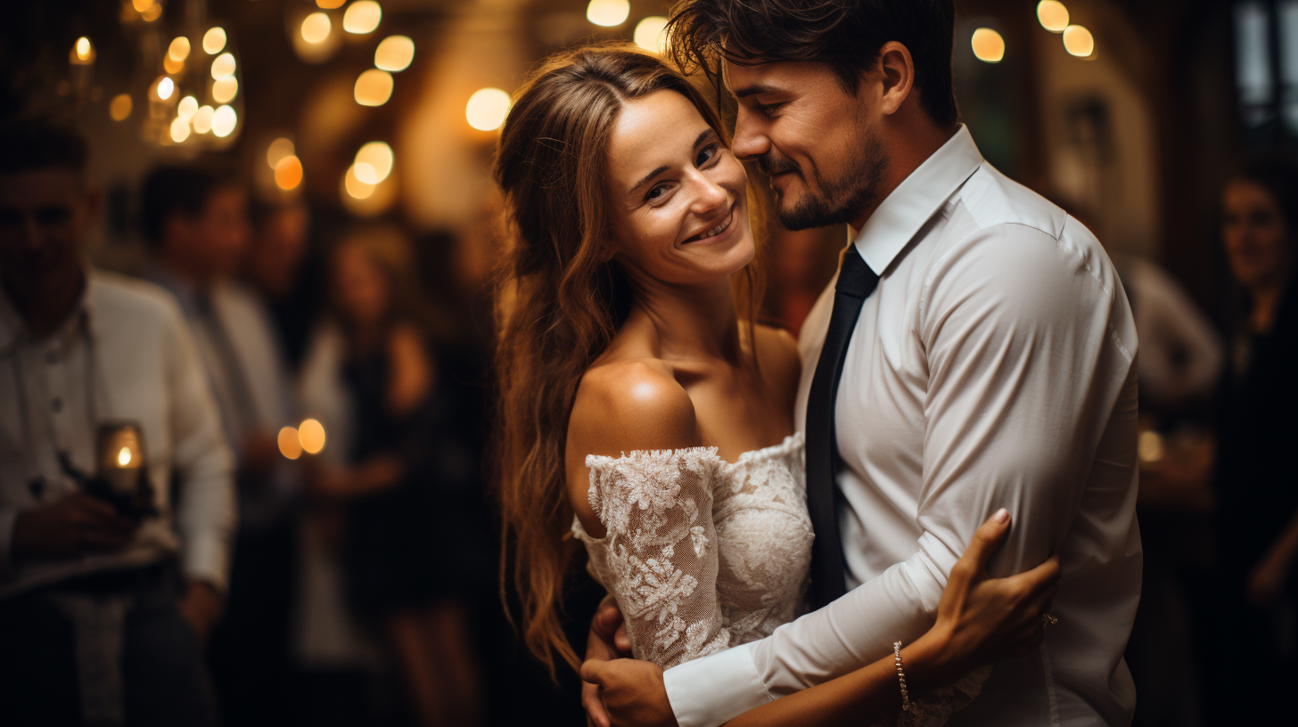 Beautiful bride and groom dancing