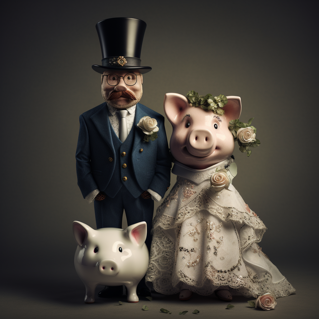 Adorable piggy bank bride and groom