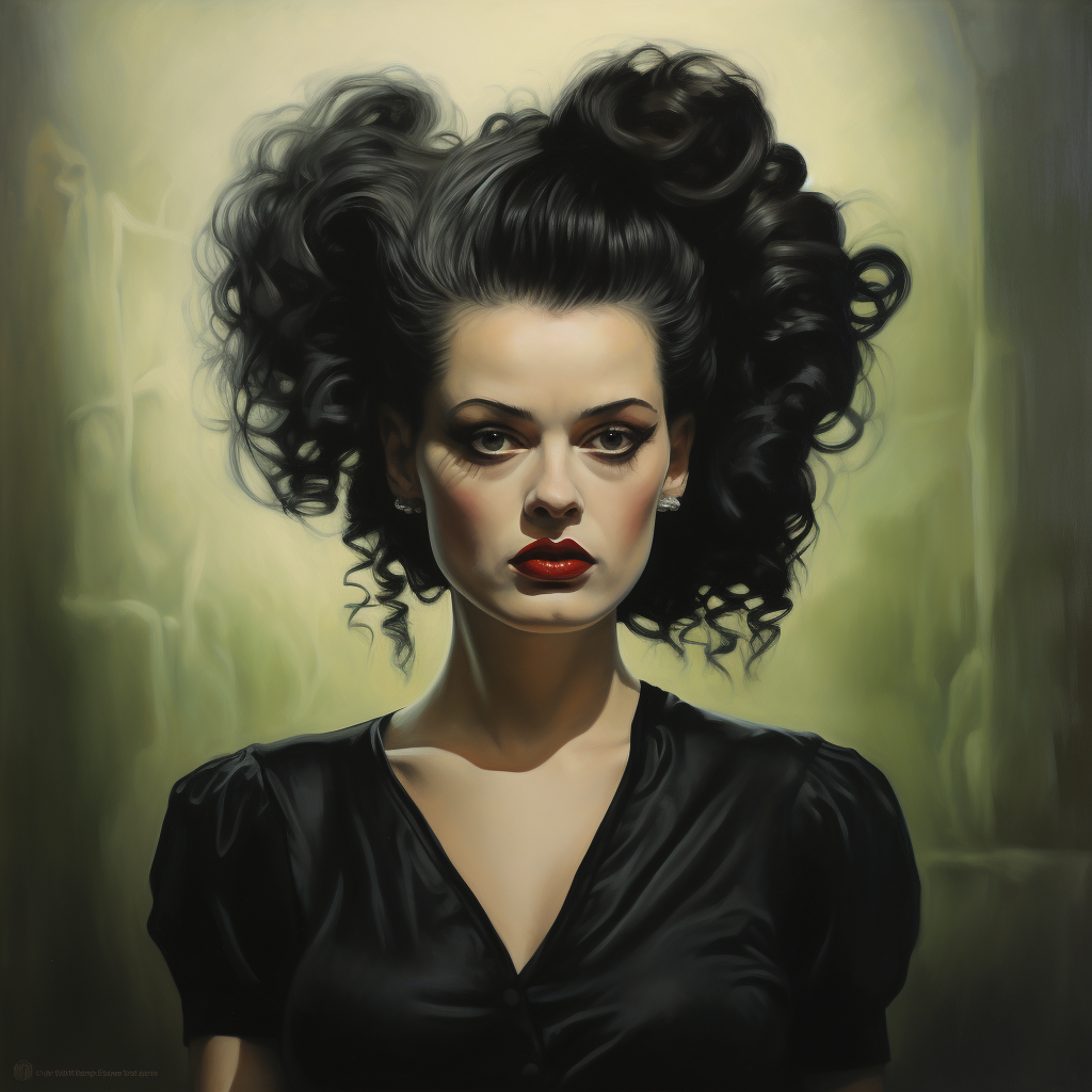 Realistic style painting of Bride of Frankenstein