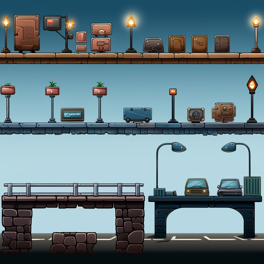 Bridge highway platformer game sprite sheet