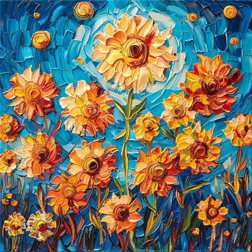 Colorful abstract flowers painting Van Gogh style