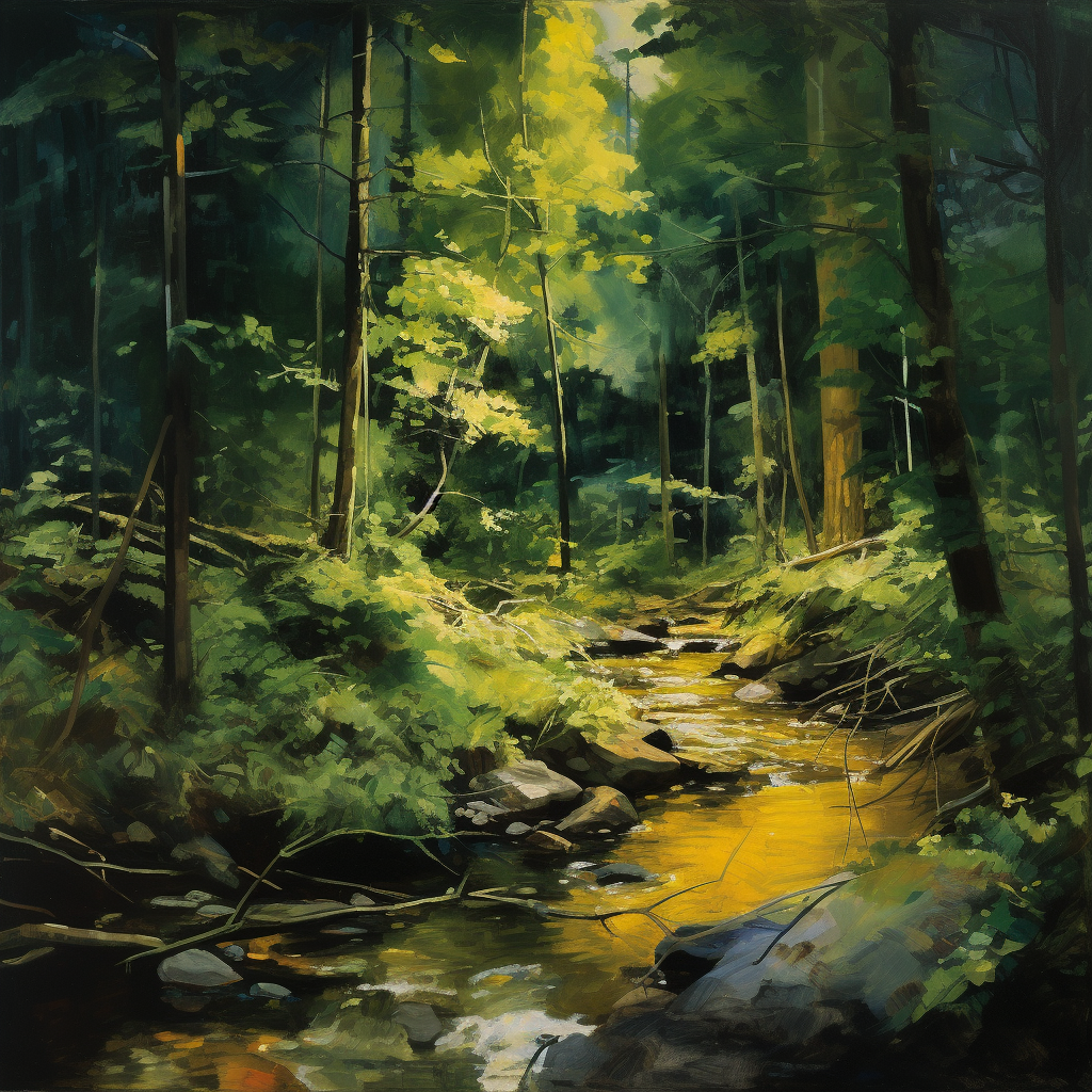 Stunning forest painting in George Bellows style