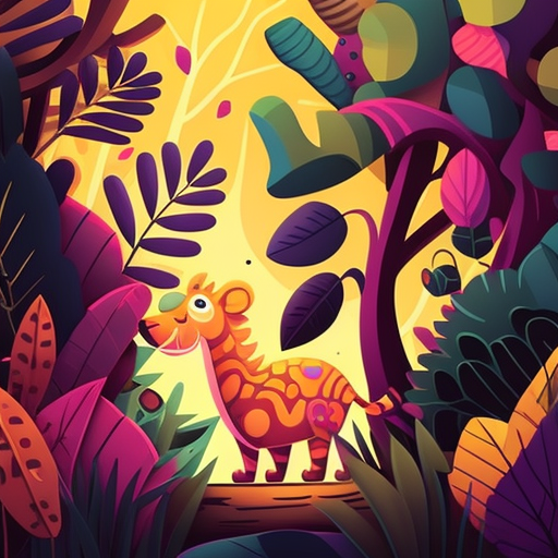 Bright and funny jungle cartoon illustration