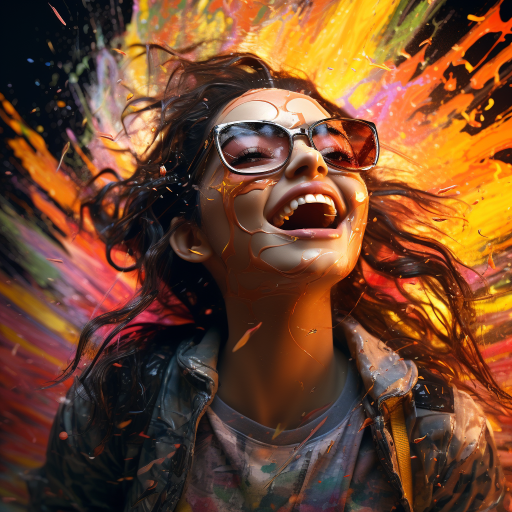 Girl in Aviator Glasses surrounded by Paint Splashes