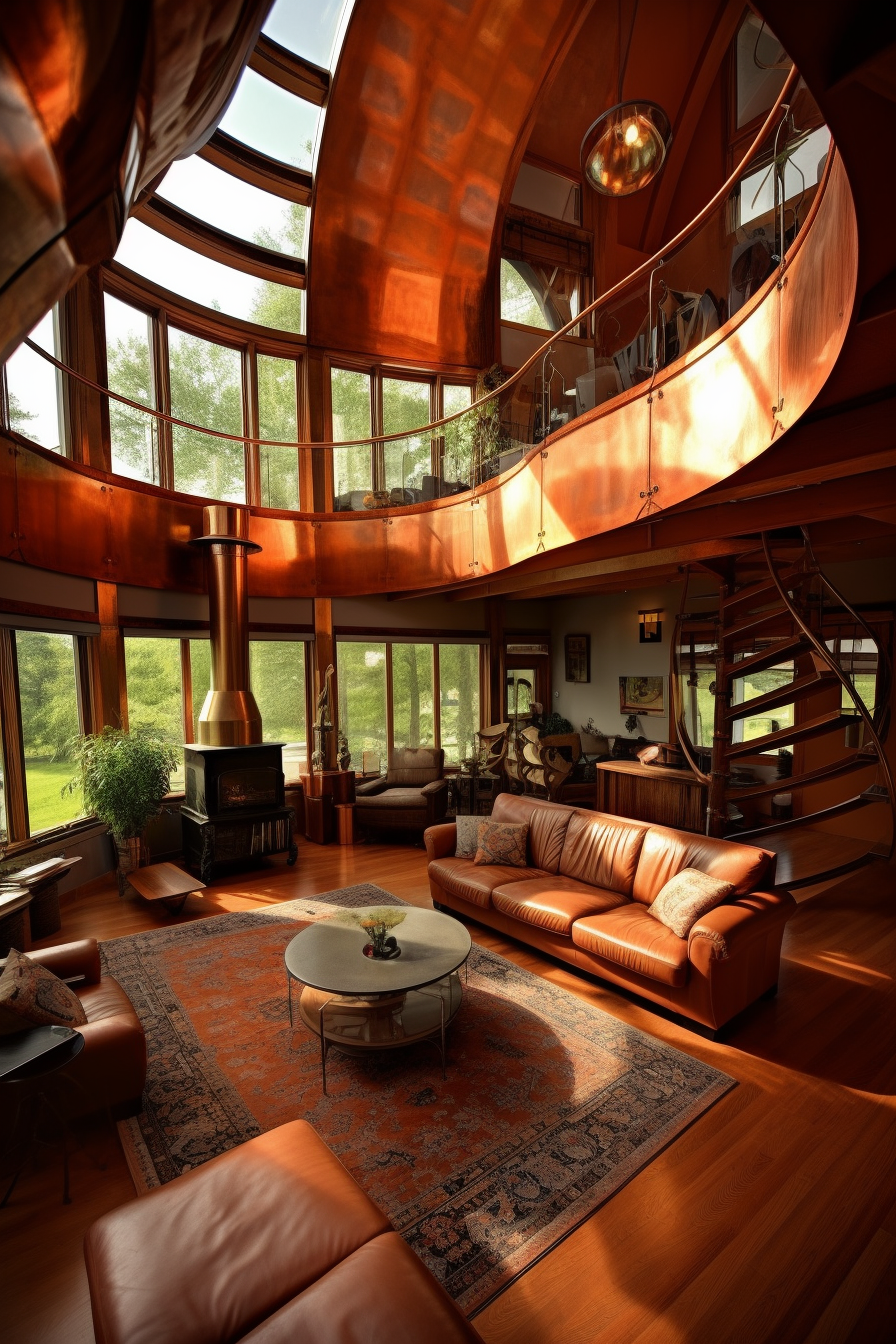 Spacious copper-themed living room