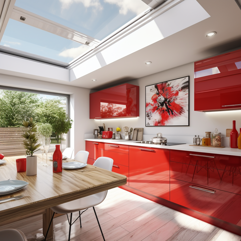 Bright Kitchen Red Painted Splashback