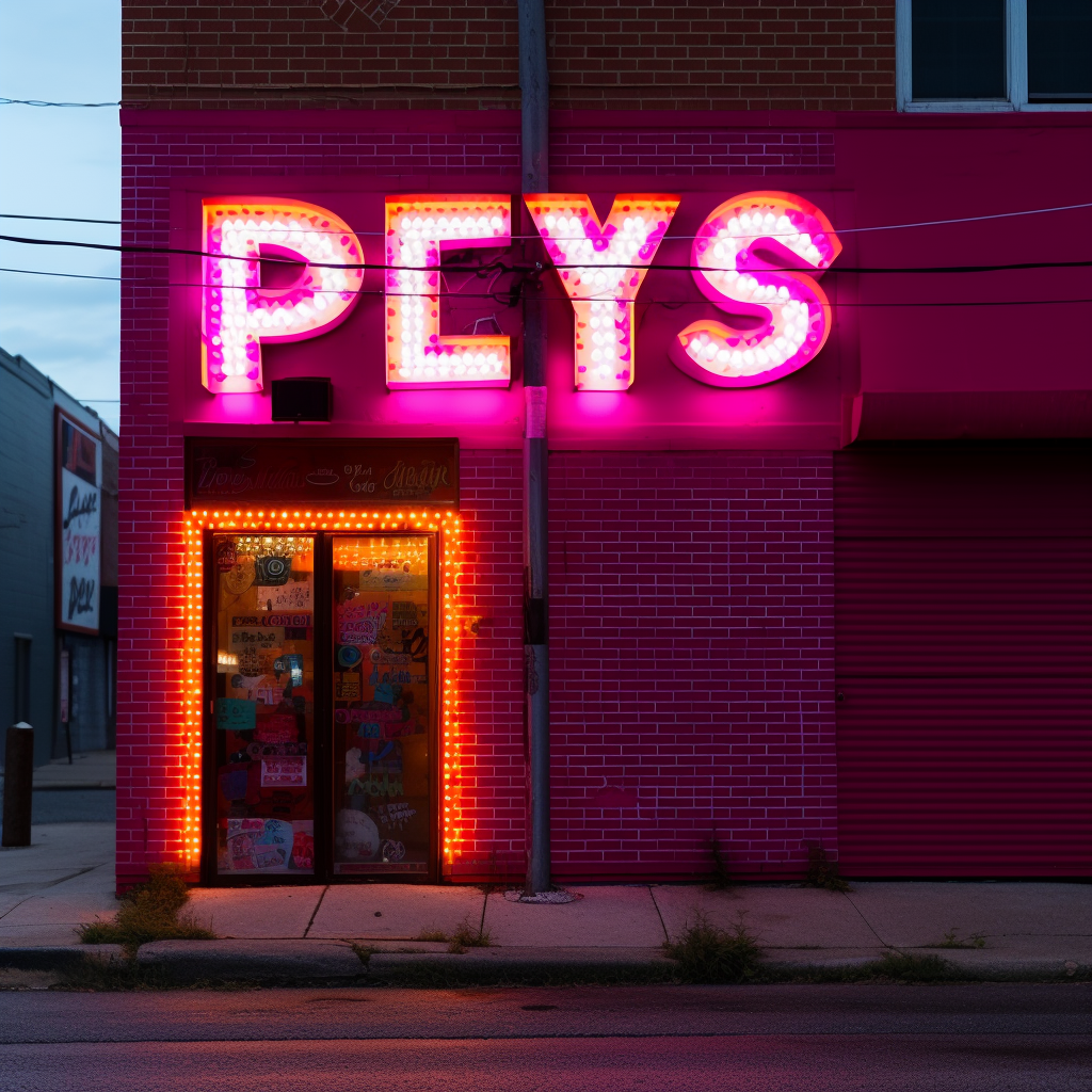 Close-up of Bright Pink Peyos Pixel Art Sign