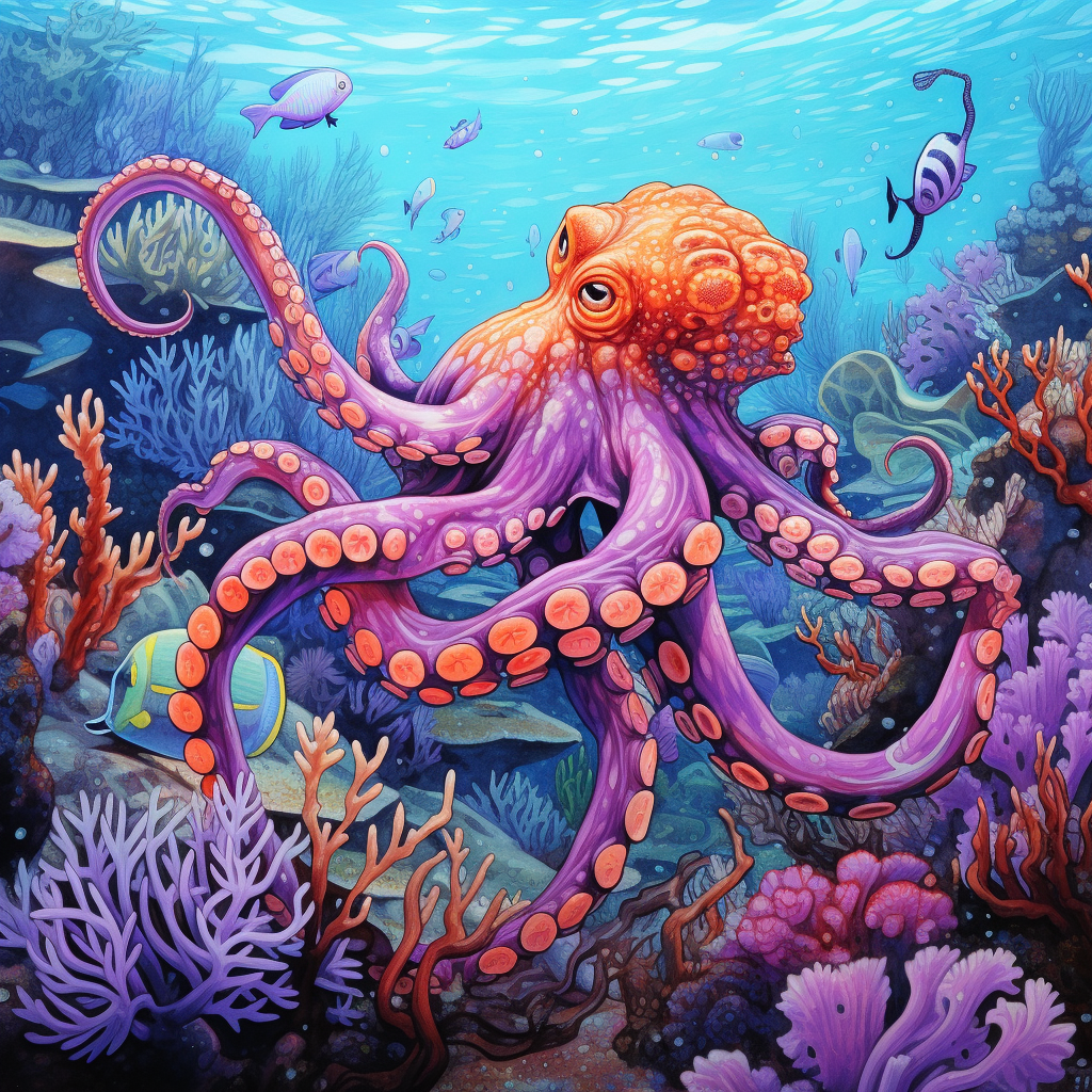 Bright purple octopus with orange spots