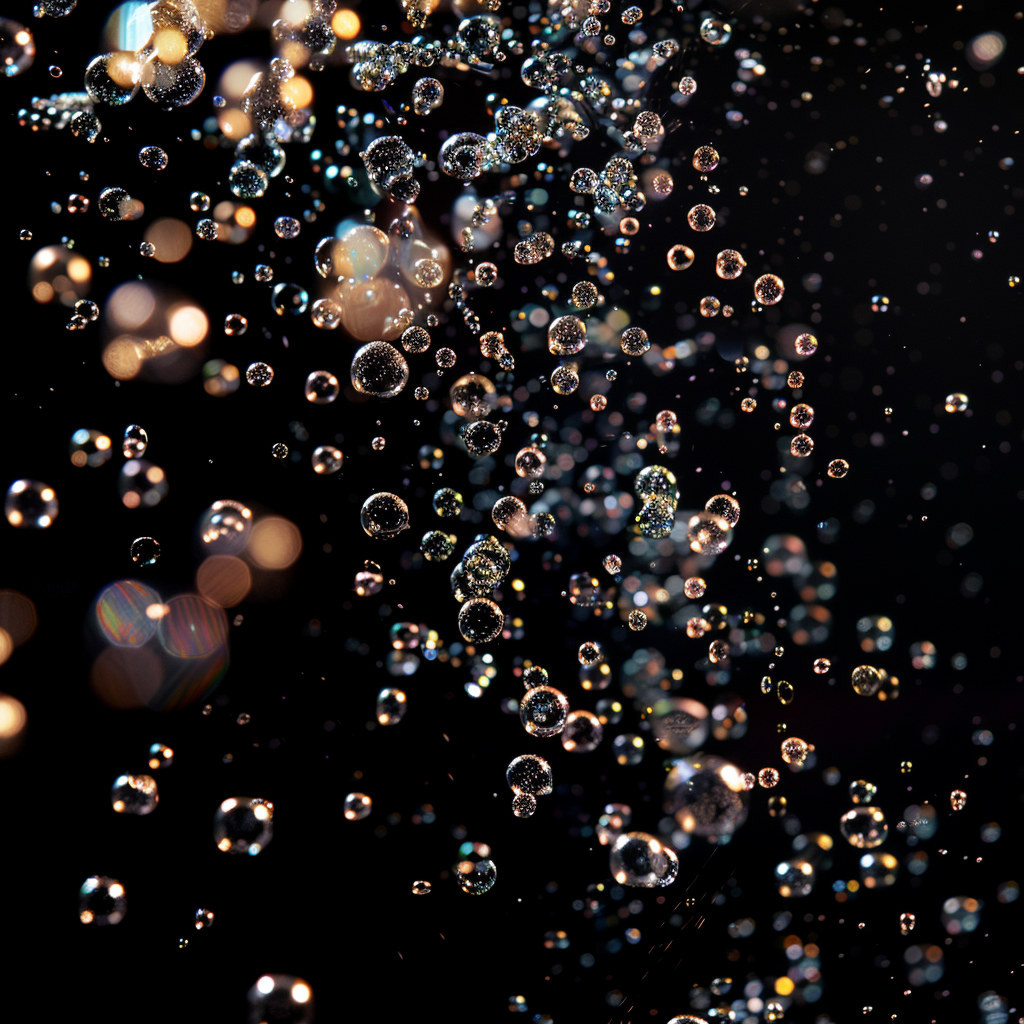 Sparkling water bubbles on black