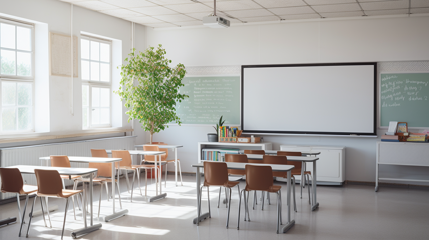 High school classroom with whiteboard