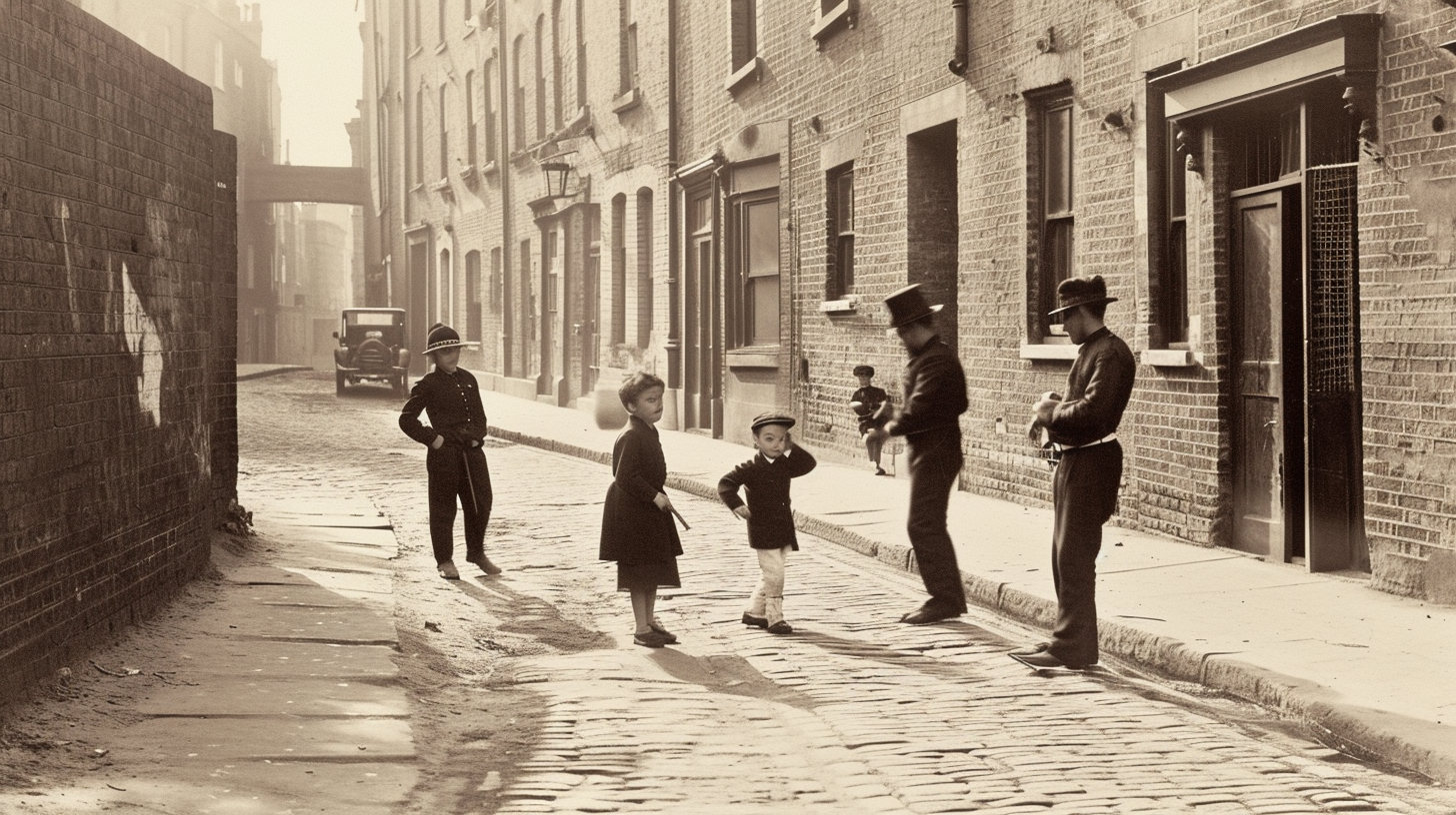 Victorian London children playing in street