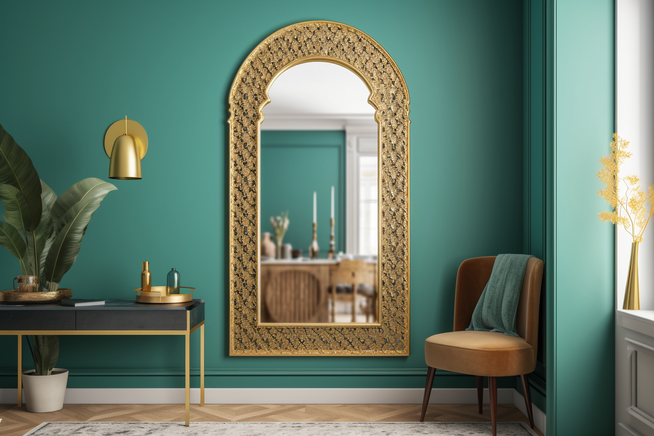 Pond mirror in bright tunisian hallway