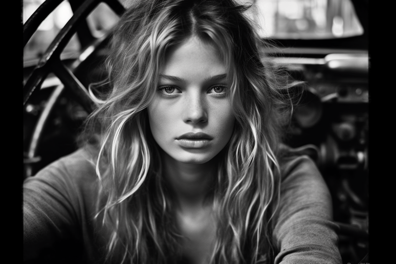 Brigitte Bardot in Modern Car Workshop