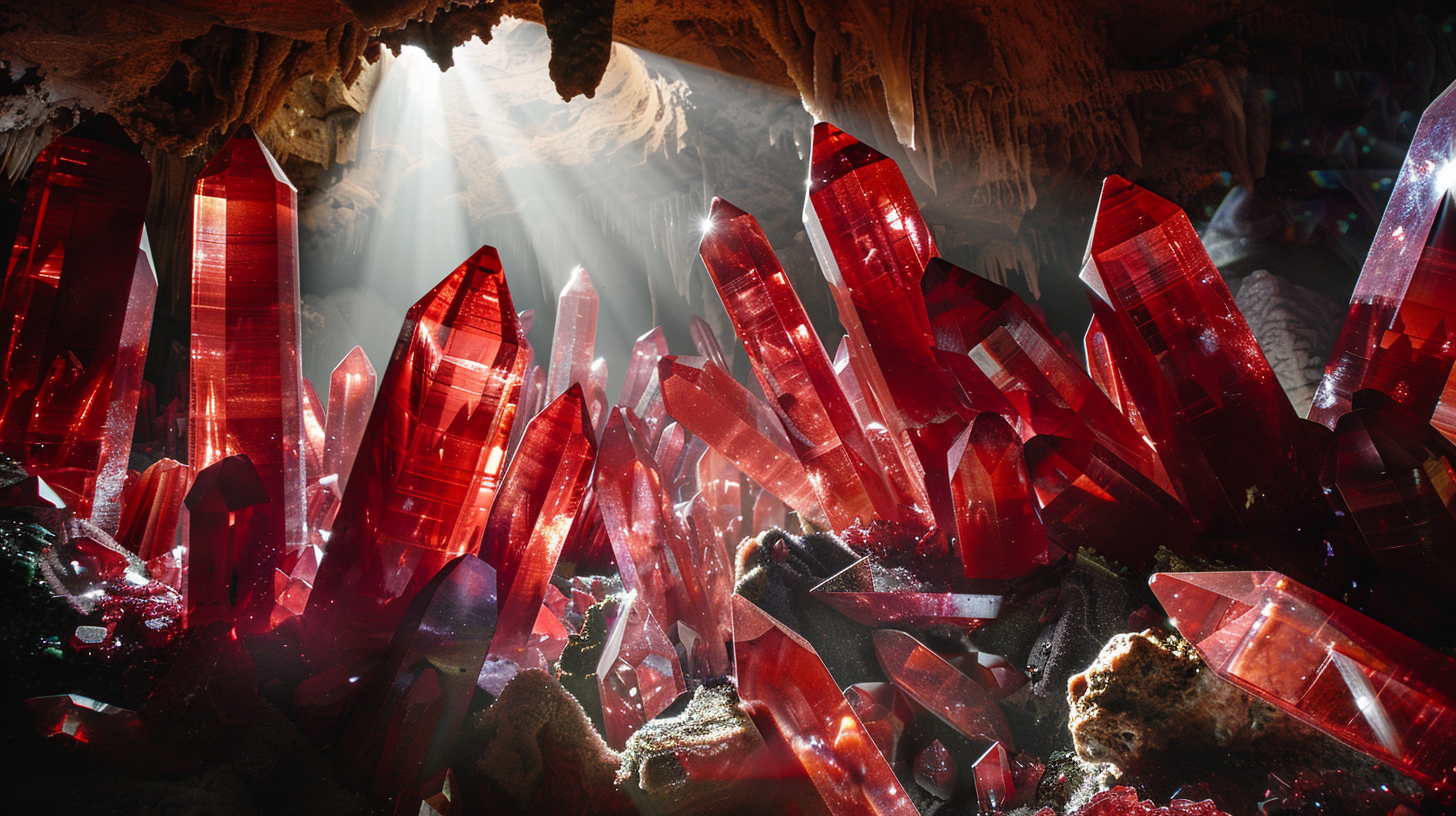 red black crystals in cave