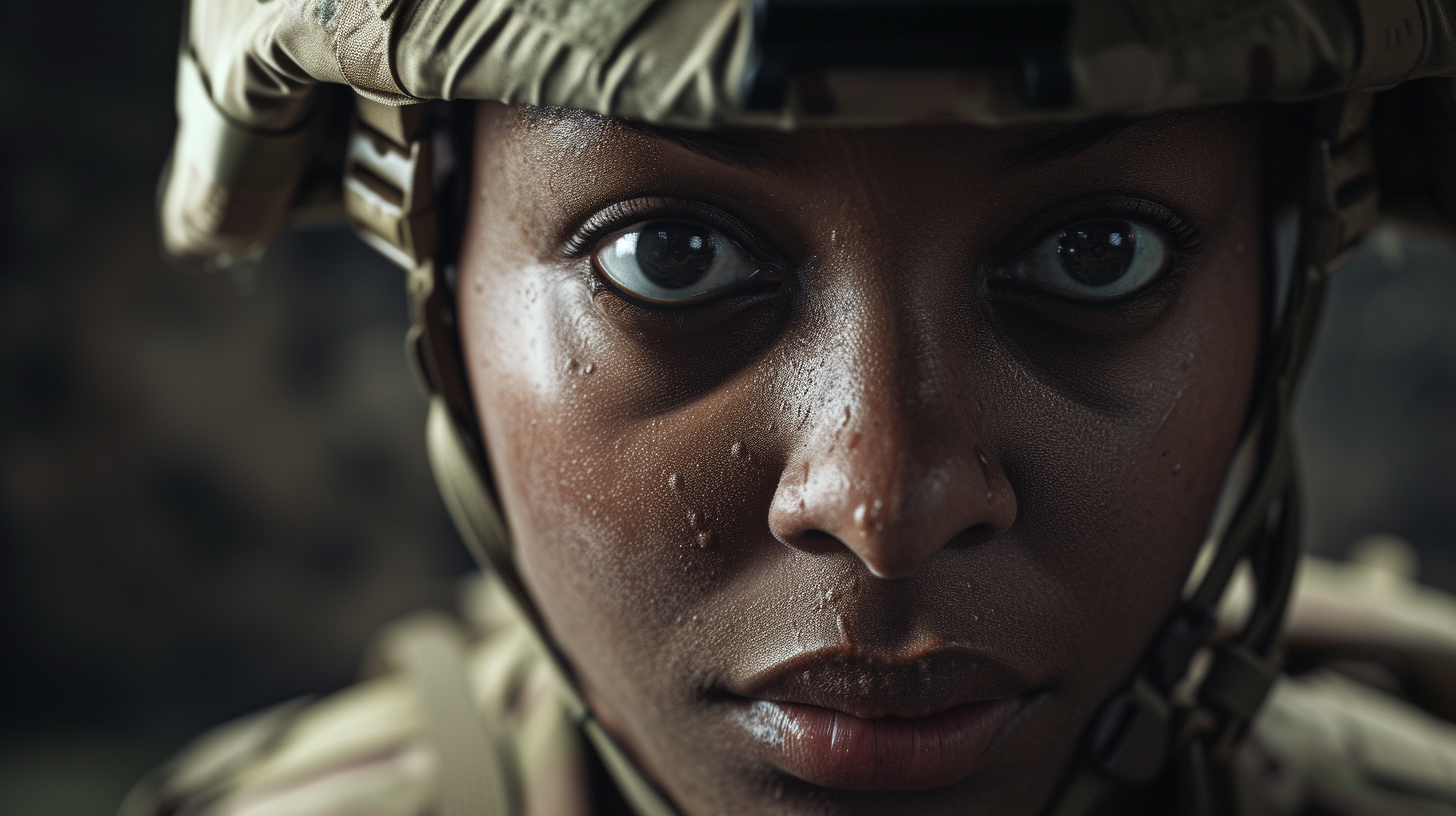 Close up of a British black female soldier