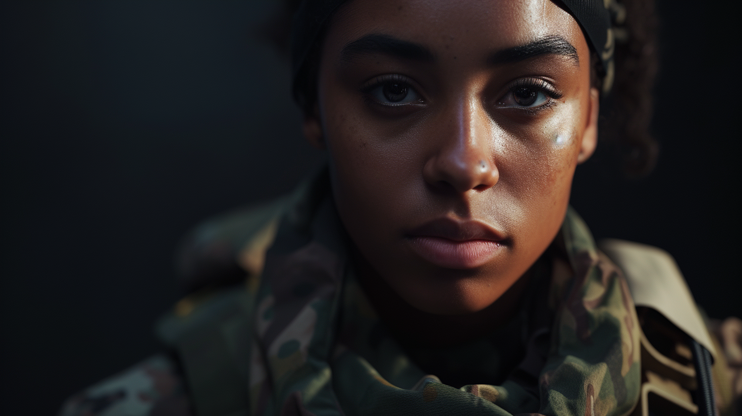 British female soldier in cinematic portrait