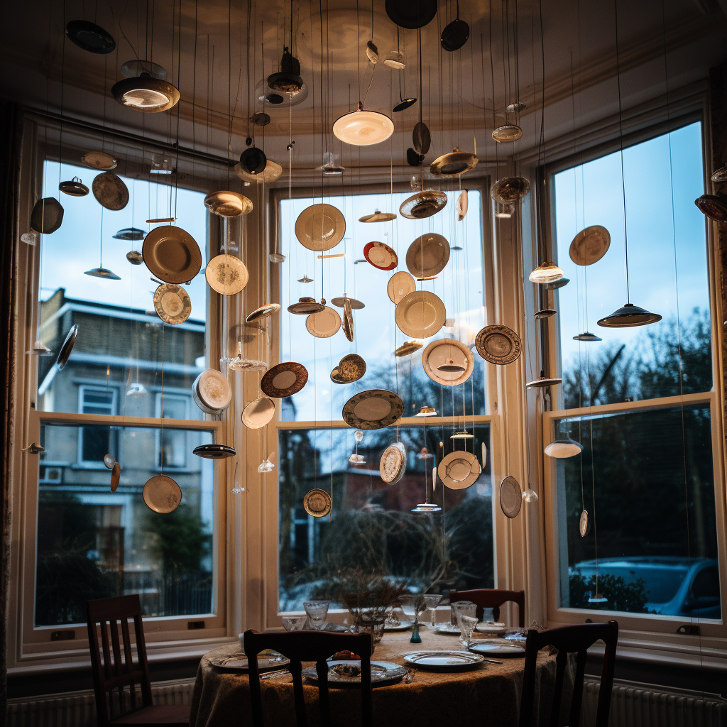 Dangling dinner plates in British home