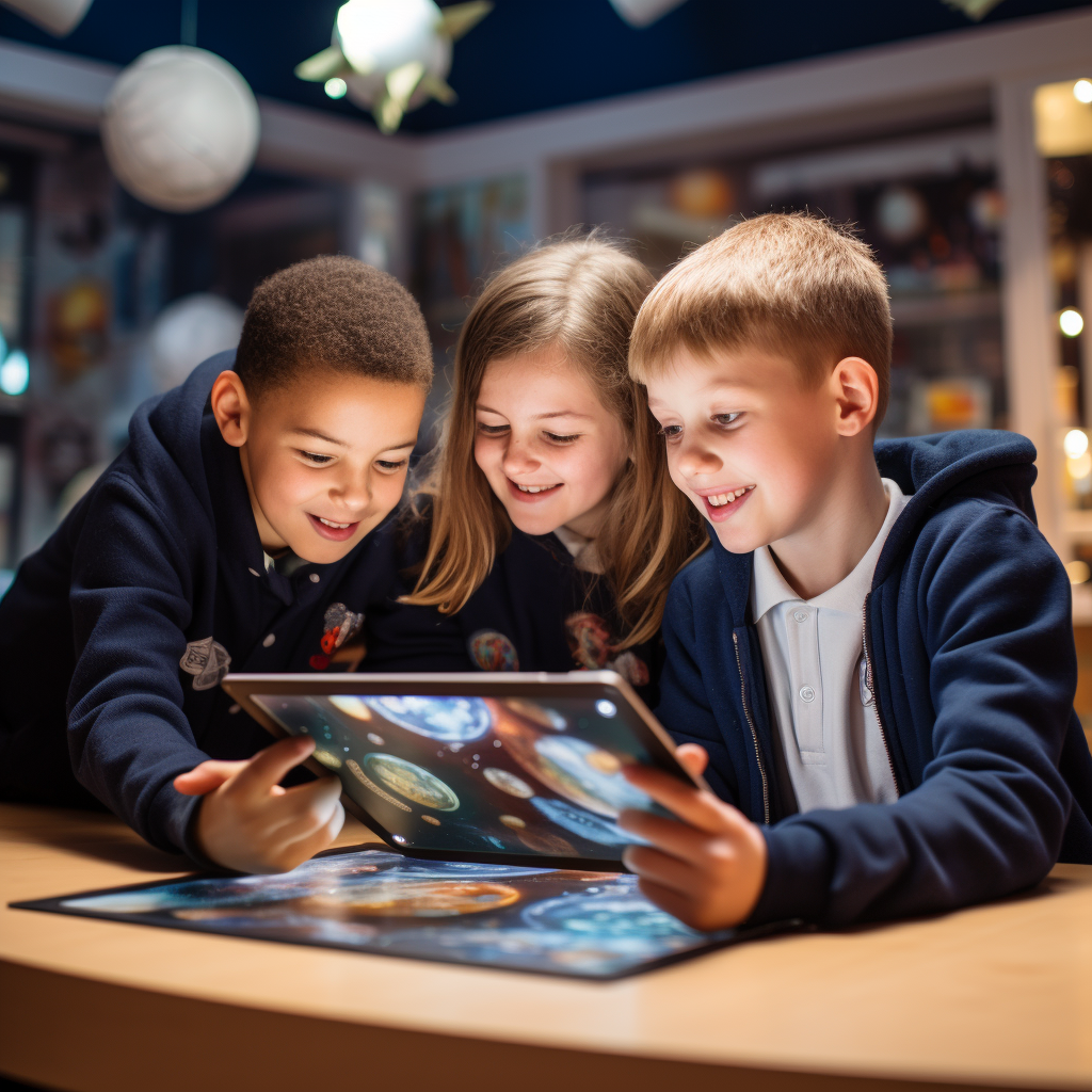 British primary school students playing space board game