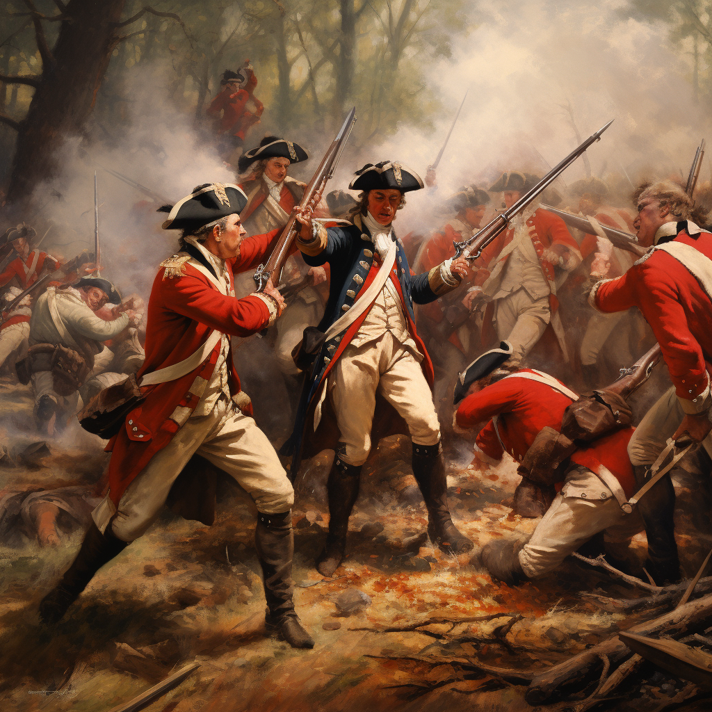 Historical painting of British Redcoats and American Minutemen