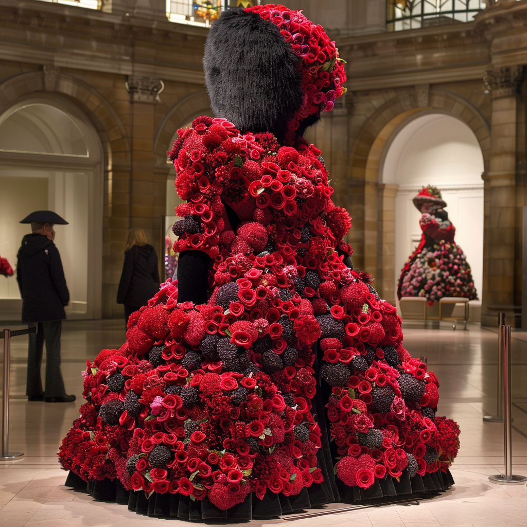 Queen's dress inside floral hat