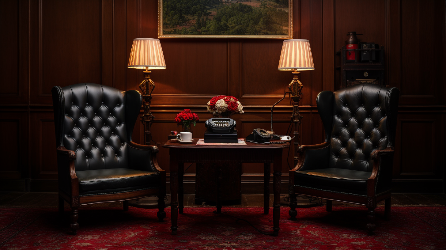 Elegant British Royals Room with Chairs and Telephone