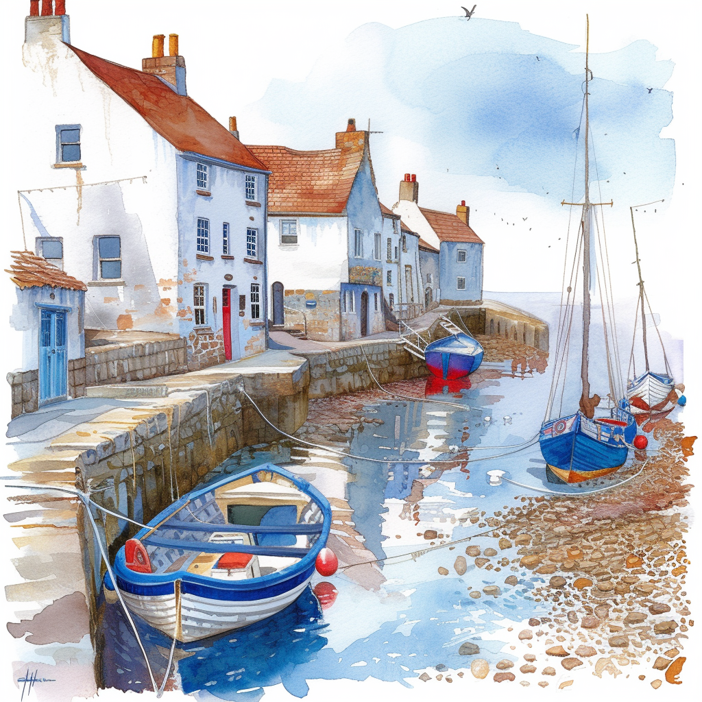 British Seaside Harbour Watercolour