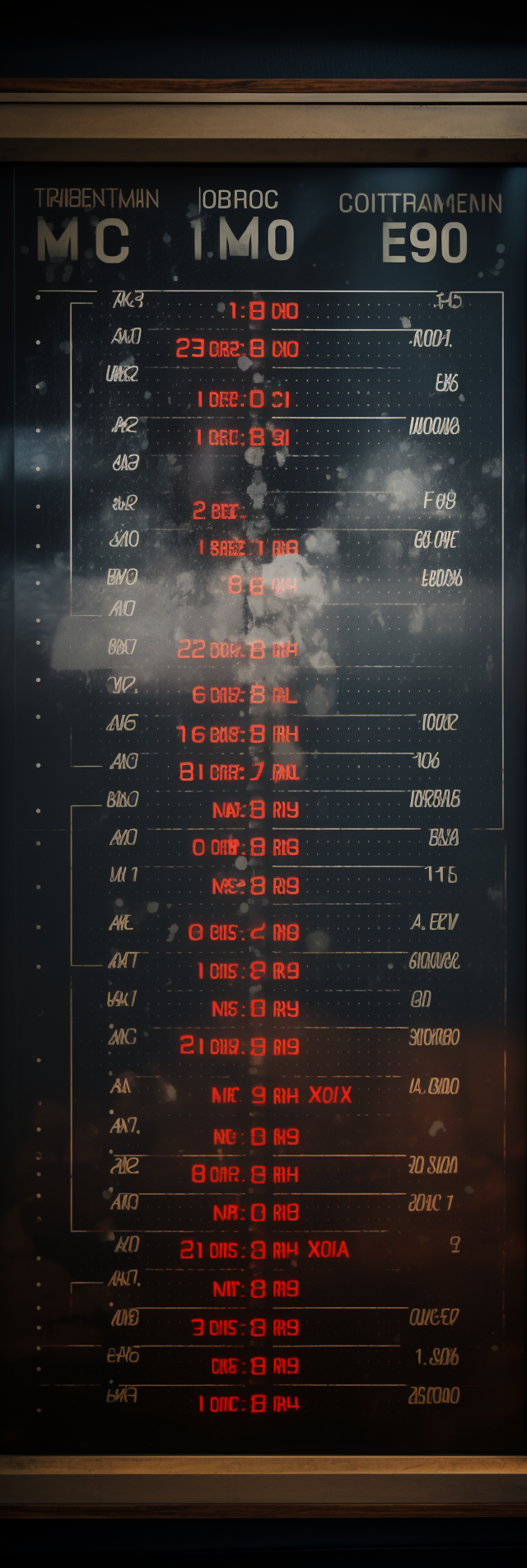 Train timetable board in action thriller style