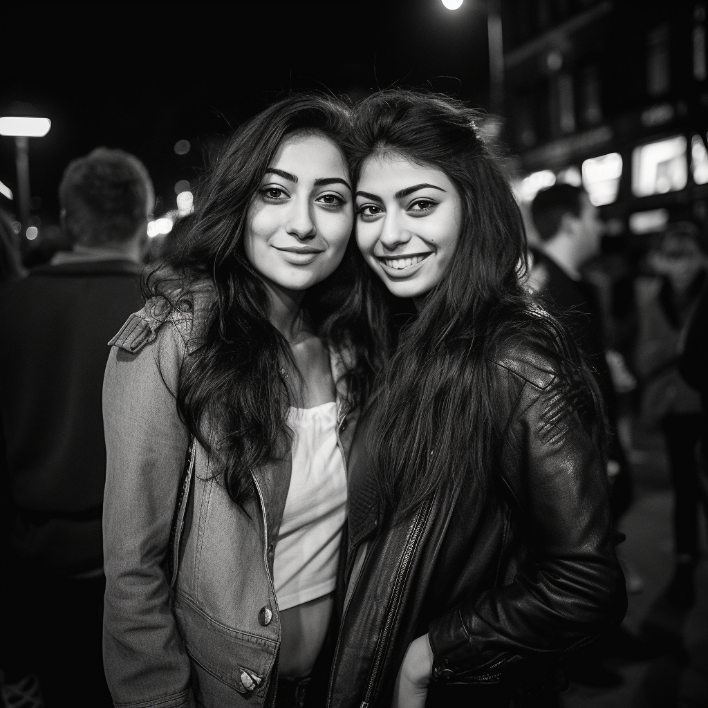 British woman and sister posing happily in London