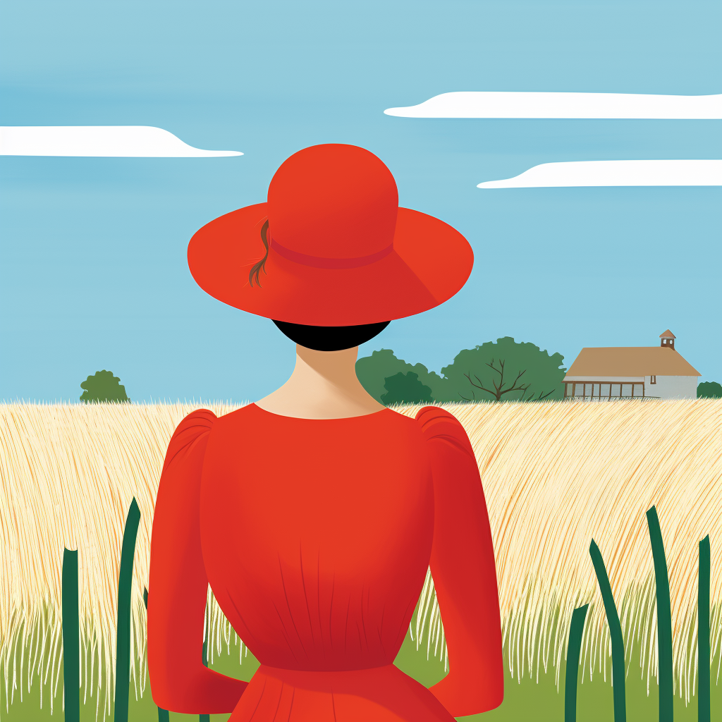 Vector Illustration of Woman in Red Dress in British Countryside