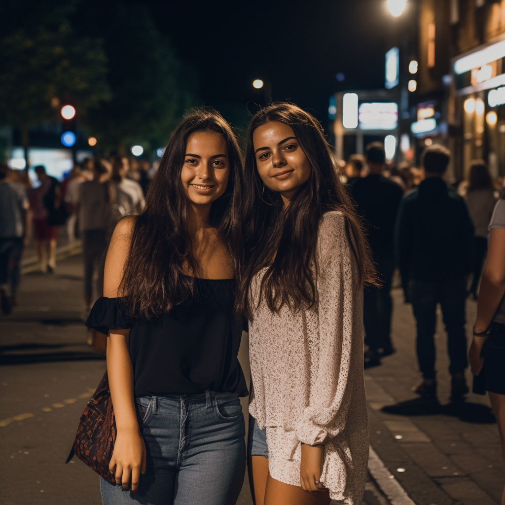 British woman and sister having a fun night out