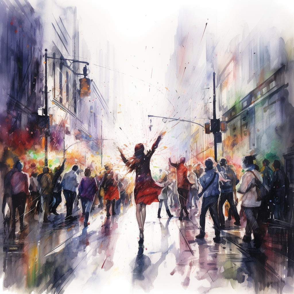 Broadway Dancers in Rainstorm