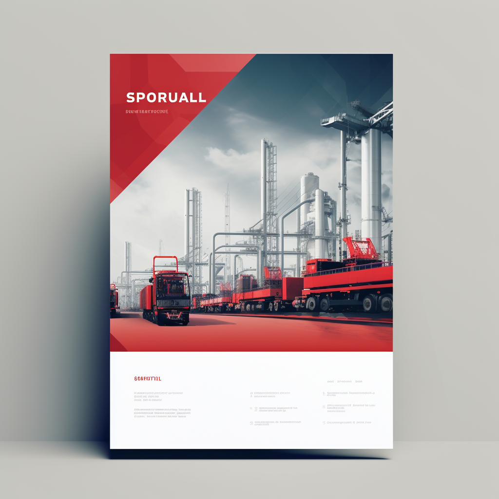 Brochure cover with red abstract industrial urban scenes