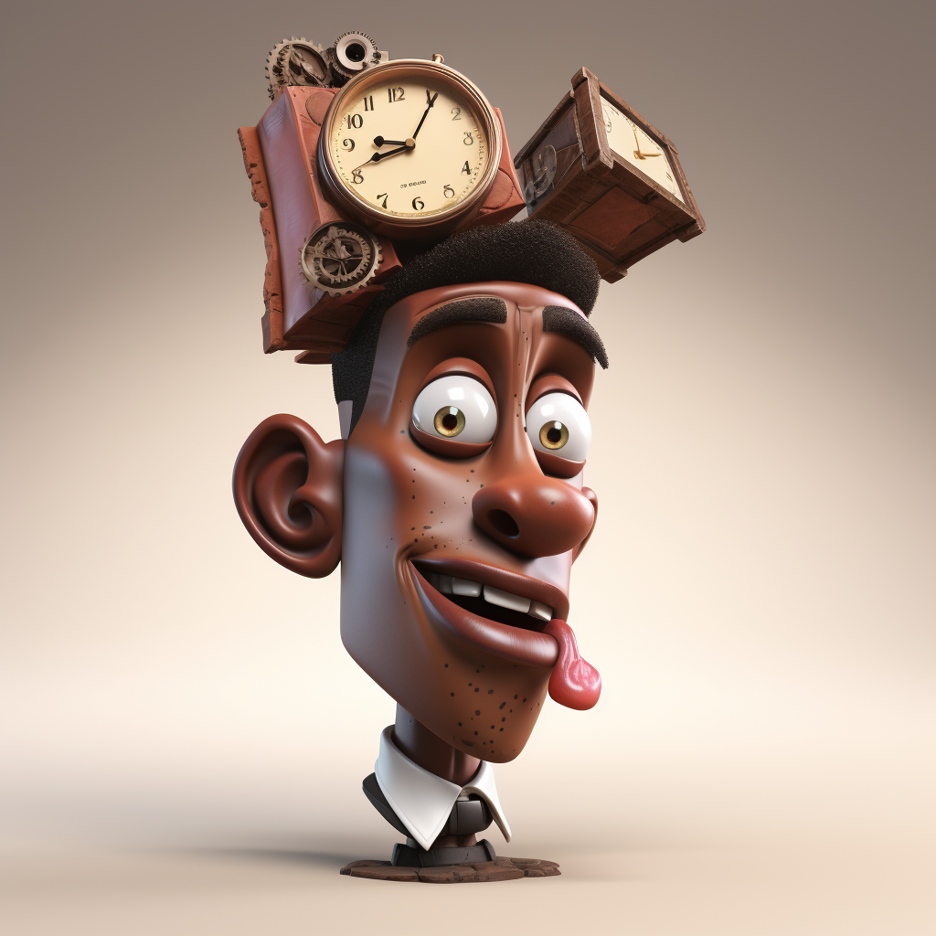 Black man with broken clock head