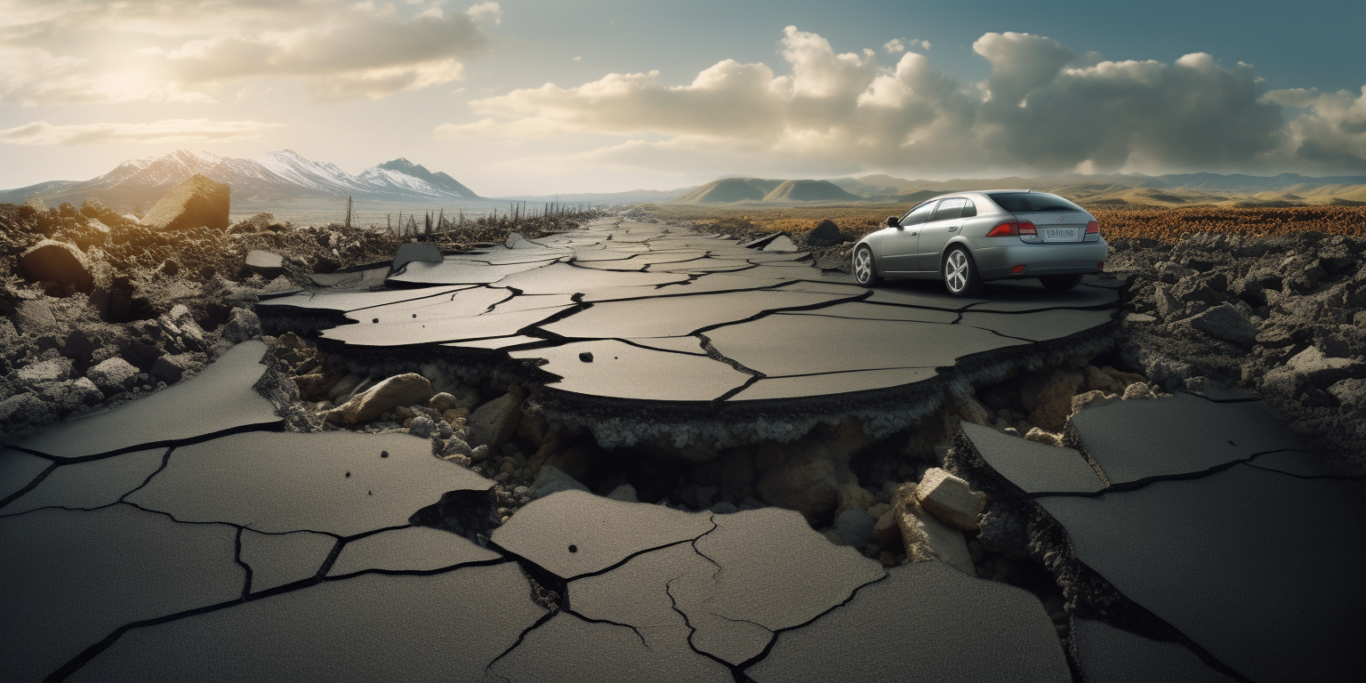 Cars Driving on Broken Road