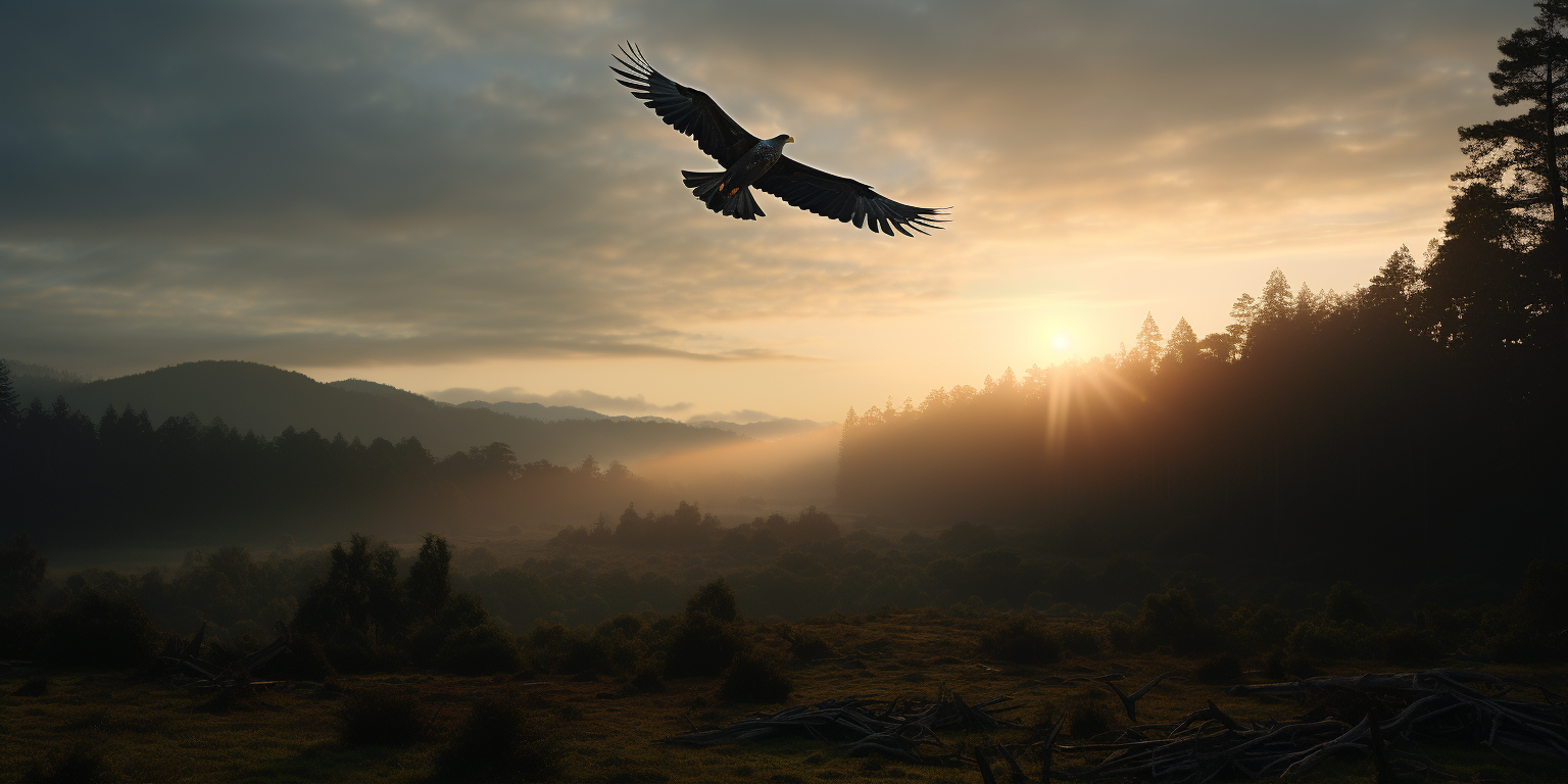 A Beautiful Broken Glass Bird Soaring above the Redwood Forest