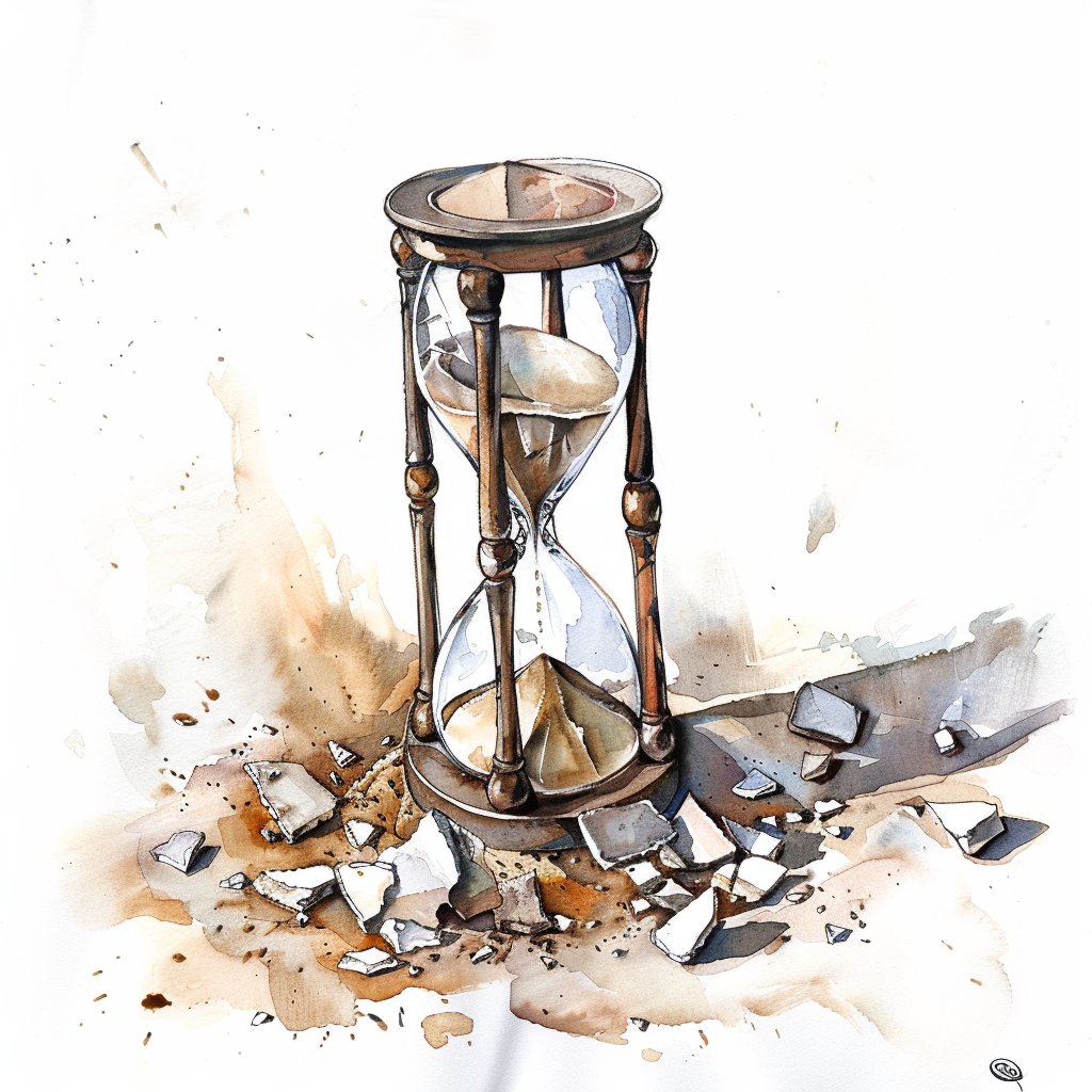 broken hourglass sand watercolor white