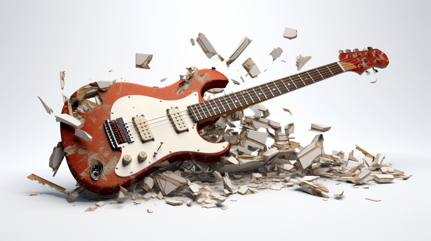 Shattered Ibanez electric guitar on white background