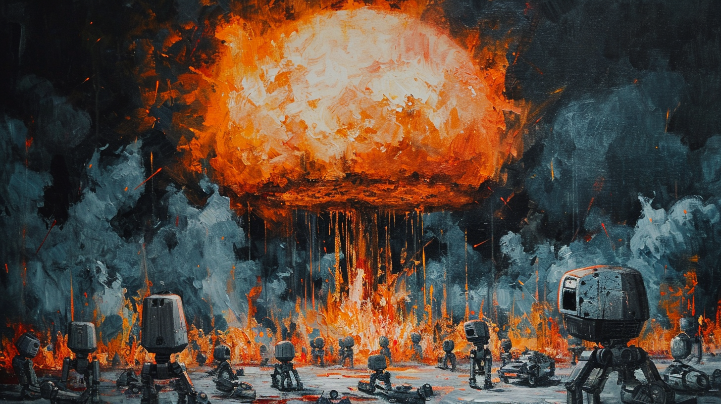 Broken Lovecraftian Robots in Nuclear Explosion