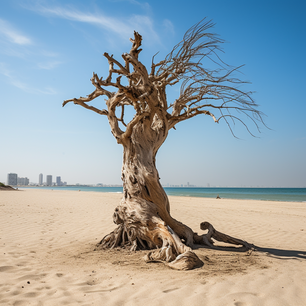 Broken palm tree on Abu Dhabi beach