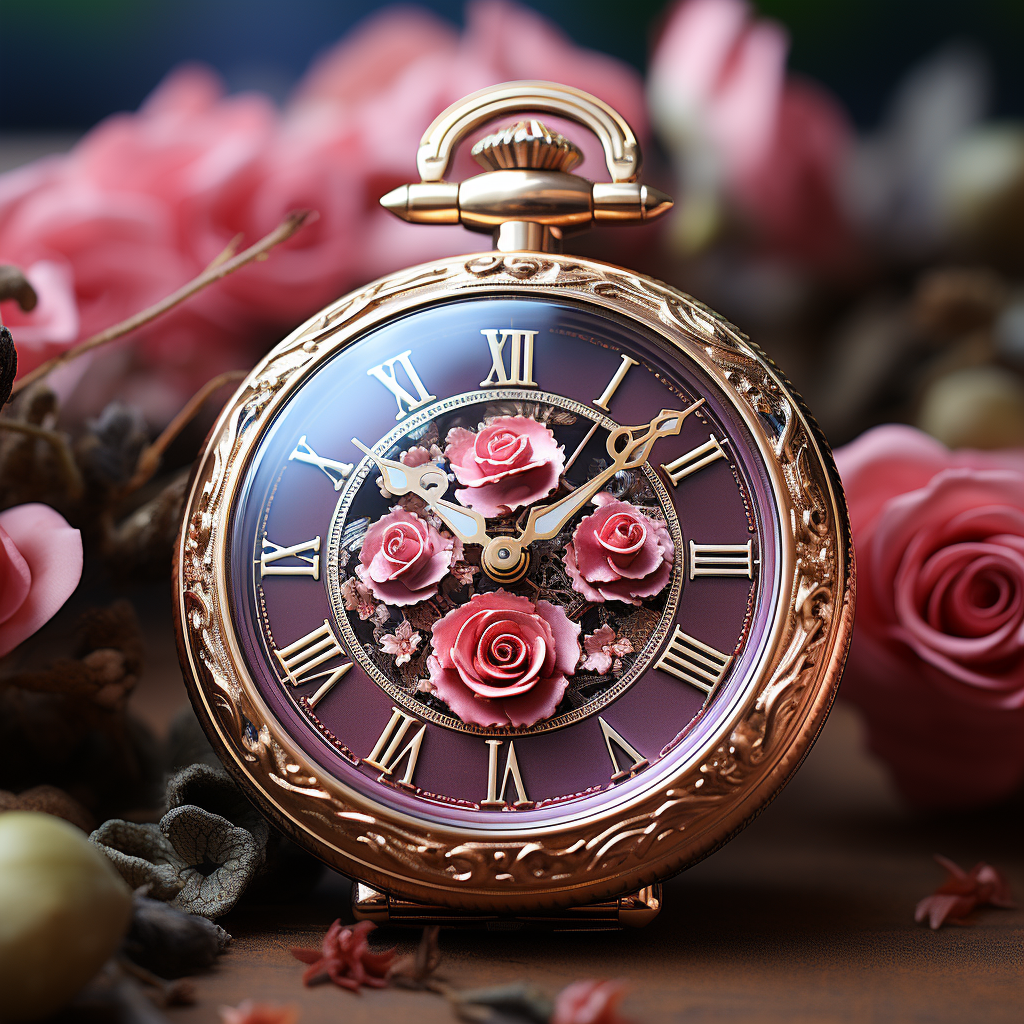 Beautiful broken pocket watch with rose