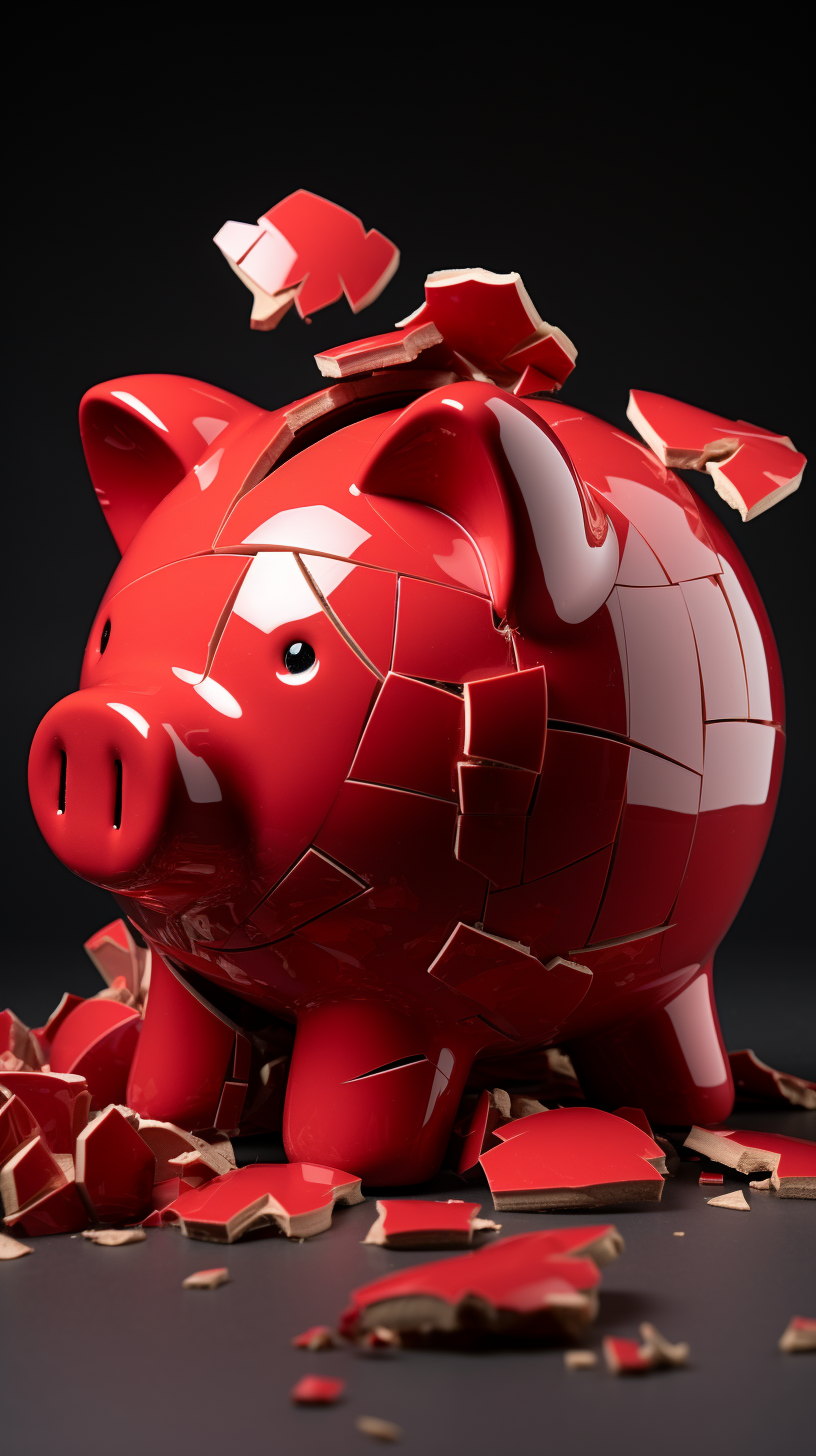 Broken red piggy bank