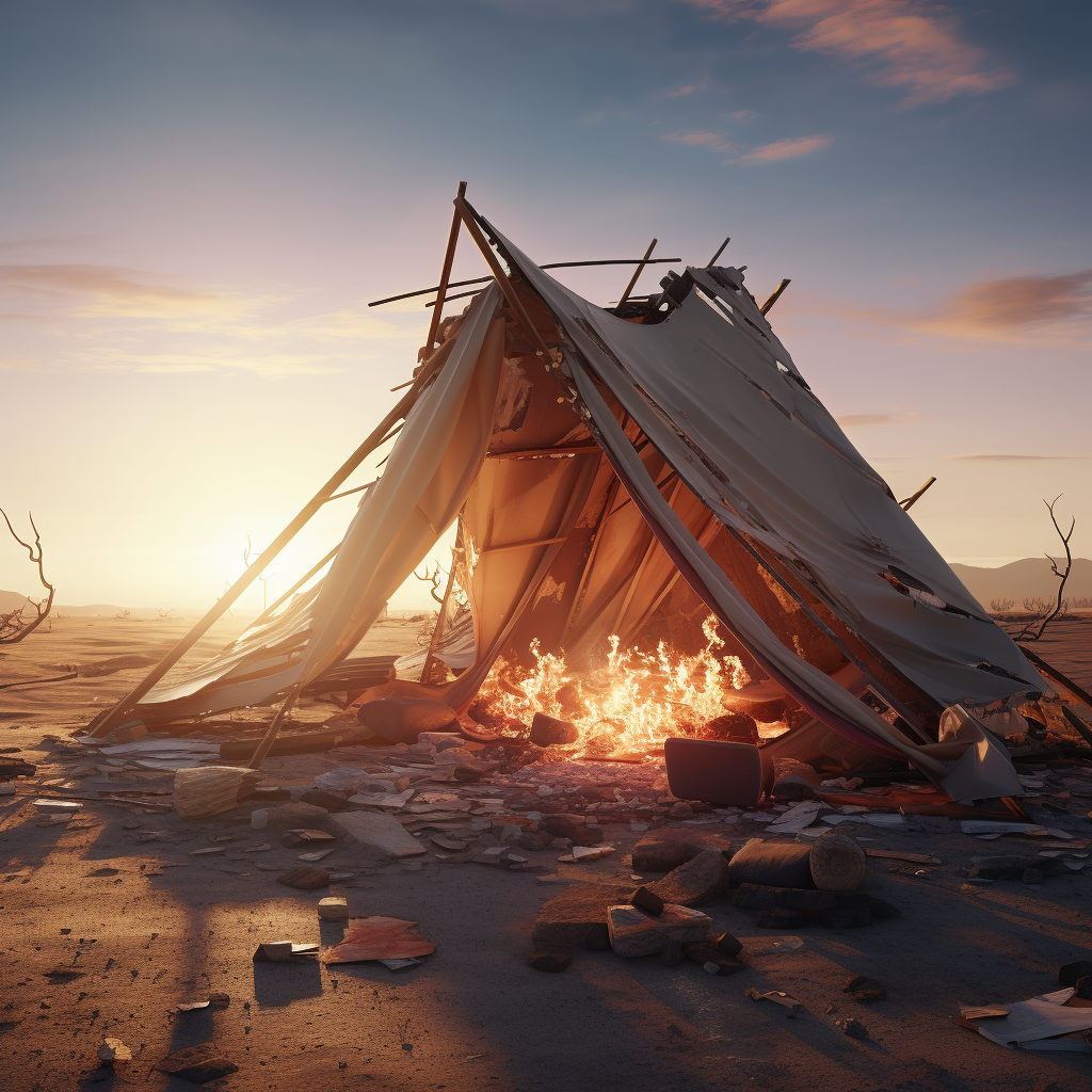 Stunning visual of a broken tent in the wilderness