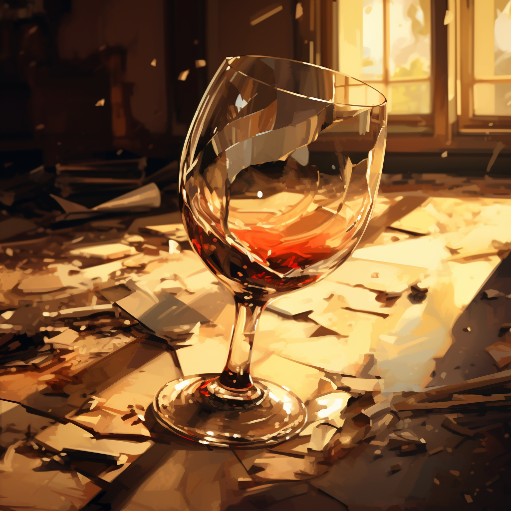 Beautiful Digital Painting of Broken Wine Glass on Floor