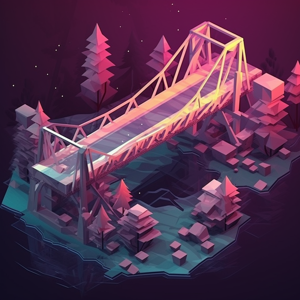 A captivating view of a broken bridge in synthwave style