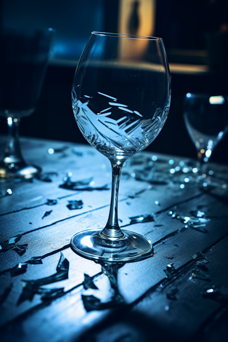 breathtaking broken wine glass on table