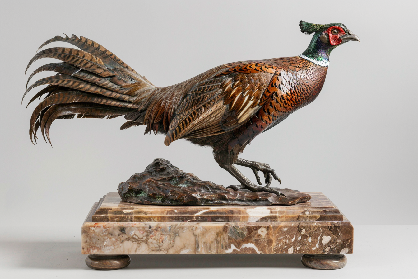 Large bronze copper pheasant statue