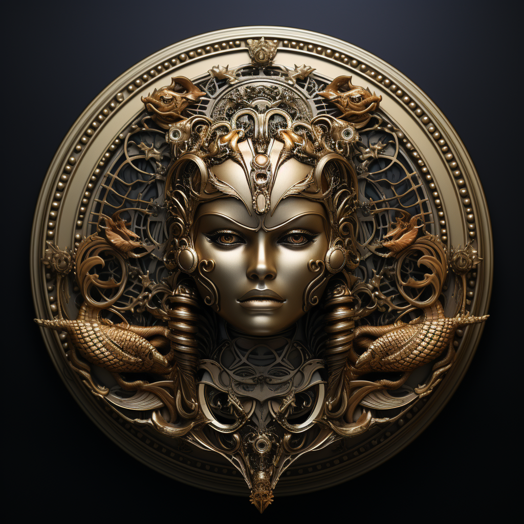 Bold golden bronze mermaid with symmetrical design