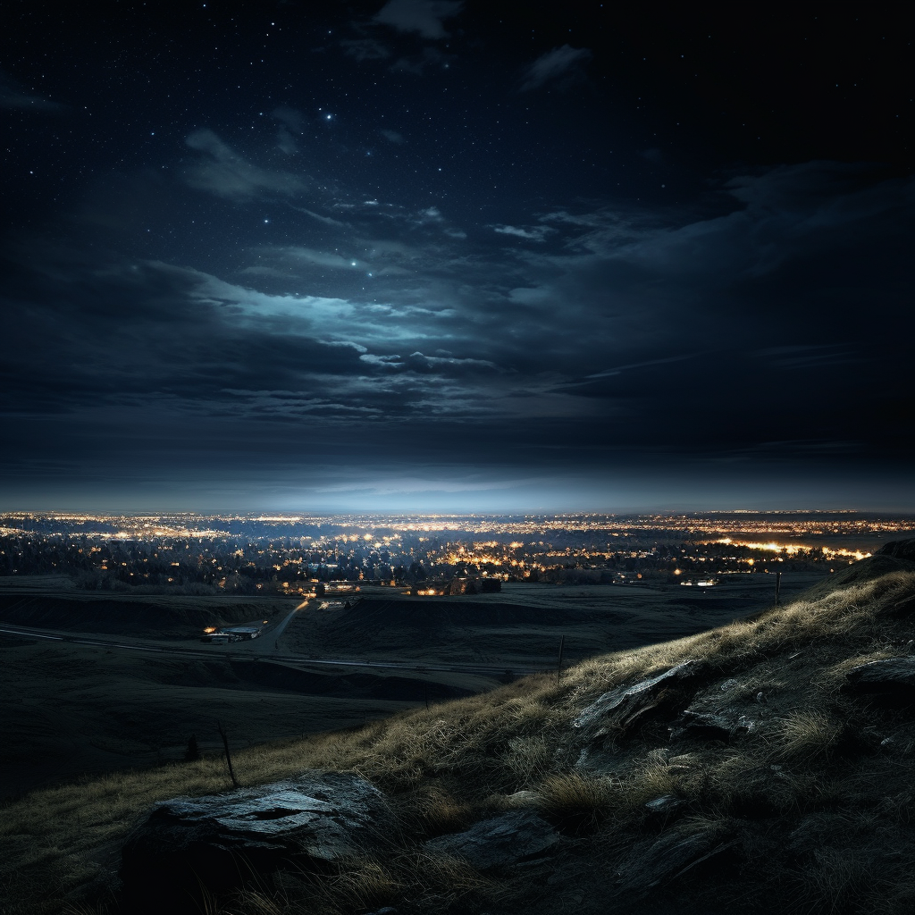 Panoramic view of brooding North American nature reserve at night