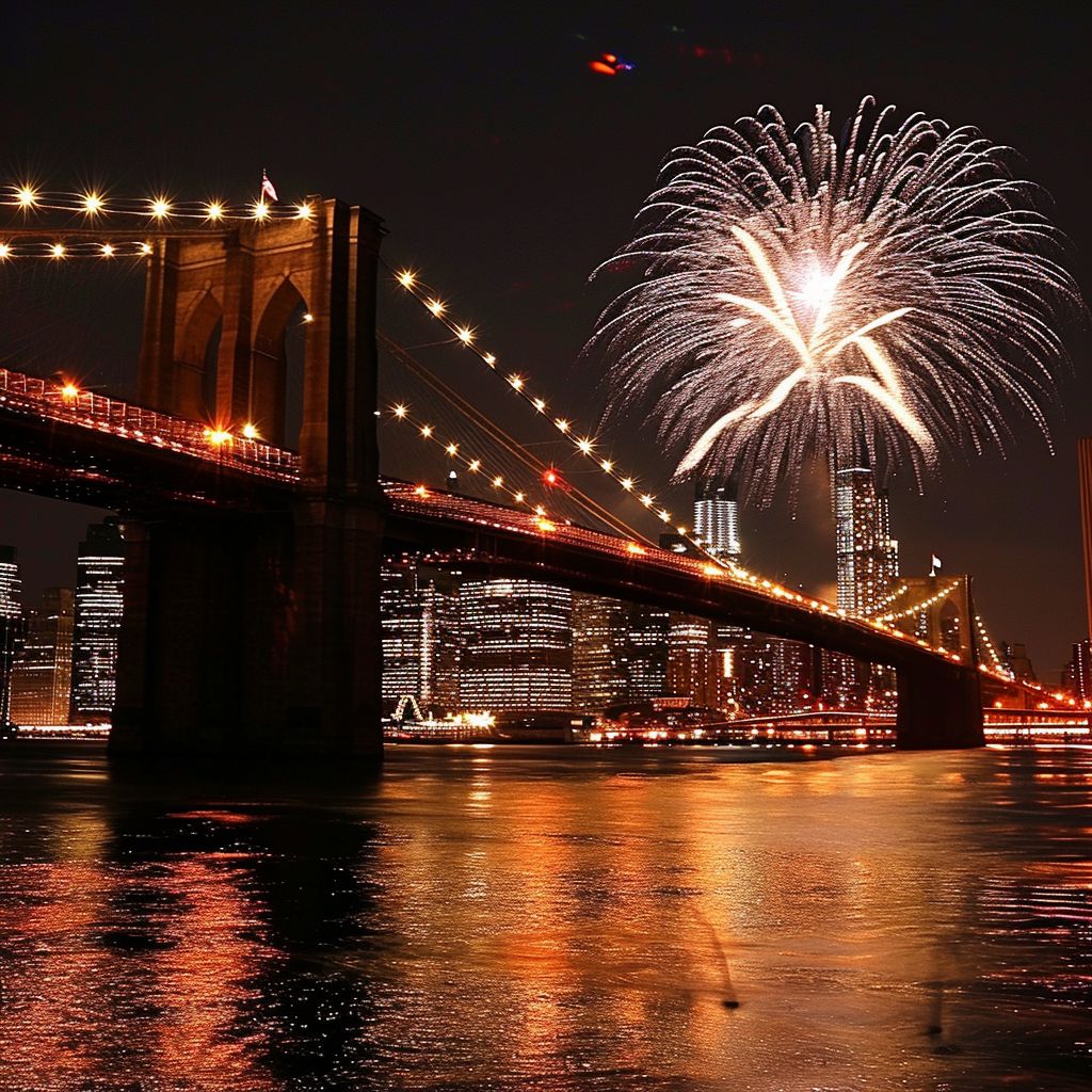 Spectacular New Years Firework Display on Brooklyn Bridge