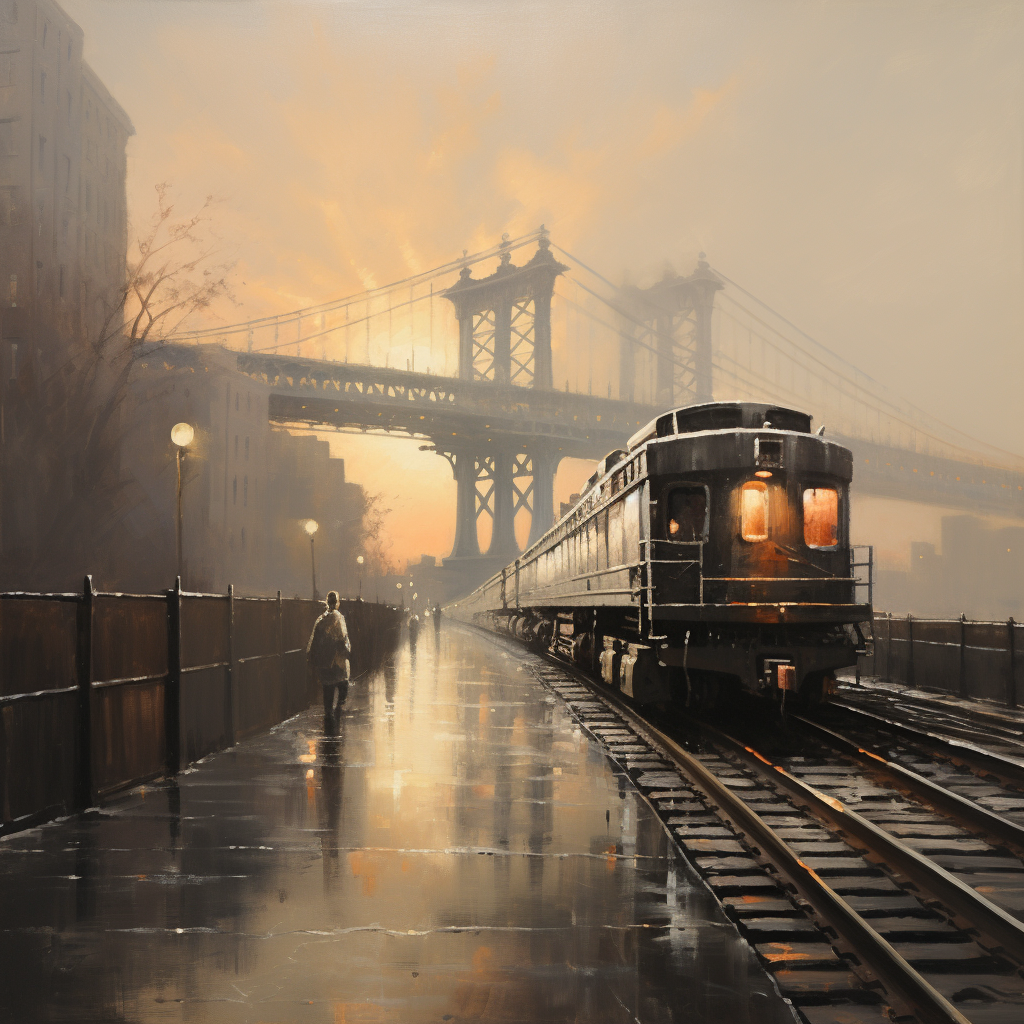 Vibrant Brooklyn Bridge Oil Painting